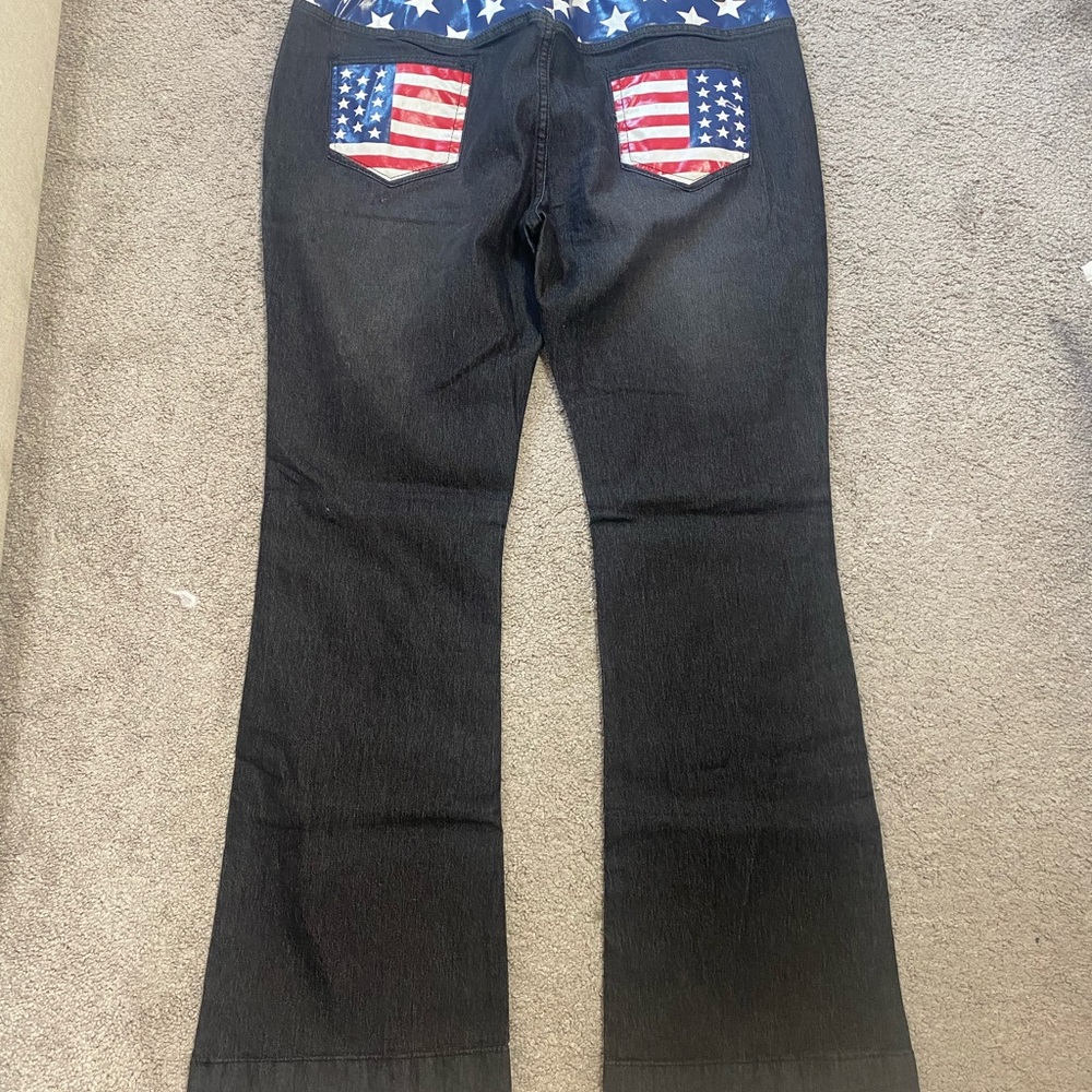 Black Women's Jeans with American Flag Pocket Detail
